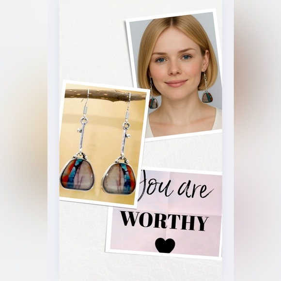 Resin Colorful Silver Dangle Earrings - Picture 13 of 13